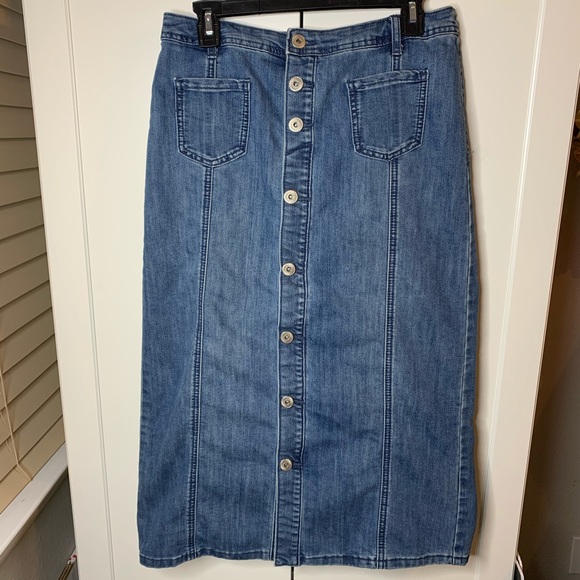 Christopher & Banks Button Down Midi Denim Skirt
